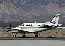 An E90 King Air taxis at the Mojave Spaceport