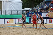 Deutsch: Beachhandball Europameisterschaften 2019 (Beach handball Euro); Tag 6: 7. Juli 2019 – Spiel um Platz Drei, Männer, Ungarn-Russland 2:0 (26:20, 23:22) English: Beach handball Euro; Day 6: 7 July 2019 – Men's Bronze Medal Match – Hungary-Russia 2:0 (26:20, 23:22)