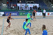 Deutsch: Beachhandball Europameisterschaften 2019 (Beach handball Euro); Tag 3: 4. Juli 2019 – Männer, Platzierungsrunde Gruppe III, Slowenien-Türkei 0:2 (18:18, 22:23) English: Beach handball Euro; Day 3: 4 July 2019 – Men Consolation Round Group III – Slovenia-Turkey 0:2 (18:18, 22:23)