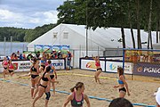 Deutsch: Beachhandball Europameisterschaften 2019 (Beach handball Euro); Tag 3: 4. Juli 2019 – Frauen, Platzierungsrunde Gruppe III, Schweiz-Nordmazedonien 2:0 (21:6, 23:20) English: Beach handball Euro; Day 3: 4 July 2019 – Women Consolation Round Group III – Switzerland-North Macedonia 2:0 (21:6, 23:20)