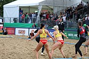 Deutsch: Beachhandball Europameisterschaften 2019 (Beach handball Euro); Tag 5: 6. Juli 2019 – Frauen, Platzierungsspiel für die Ränge 9–12, Deutschland-Polen 2:1 (22:23, 19:16, 7:6) English: Beach handball Euro; Day 5: 6 July 2019 – Placement Match/Cross Match for rank 9–12 Women – Germany-Poland 2:1 (22:23, 19:16, 7:6)