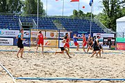 Deutsch: Beachhandball Europameisterschaften 2019 (Beach handball Euro); Tag 2: 3. Juli 2019 – Männer, Vorrunde Gruppe B, Serbien-Portugal 2:0 (20:15, 88:17) English: Beach handball Euro; Day 2: 3 July 2019 – Men Preliminary Round Group B - Serbia-Portugal 2:0 (20:15, 88:17)