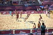 Deutsch: Beachhandball bei den Olympischen Jugendspielen 2018; Tag 4, 10. Oktober 2018; Mädchen, Vorrunde, Gruppe A - Ungarn-Chinese Taipei (Taiwan) 2:0 English: Beach handball at the 2018 Summer Youth Olympics at 10 October 2018 – Girls Preliminary Round Group A‎ – Hungary-Chinese Taipei 2:0