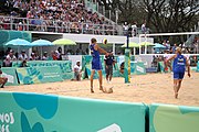 Deutsch: Beachvolleyball bei den Olympischen Jugendspielen 2018; Tag 11, 17. Oktober 2018; Jungen,Finale – Niederlande (Matthew Immers/Yorick de Groot)-Schweden (David Åhman/Jonatan Hellvig) 0:2 (20–22/15–21) English: Beach volleyball at the 2018 Summer Youth Olympics at 17 October 2018 – Final – Netherlands (Matthew Immers/Yorick de Groot)-Sweden (David Åhman/Jonatan Hellvig) 0:2 (20–22/15–21)