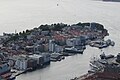 A neighborhood of Bergen including Bergen Aquarium. The Bergen Aquarium is close to the tall building near the tip.