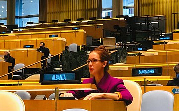 Ambassador Besiana Kadare in the UN General Assembly hall Besiana Kadare at UN.jpg