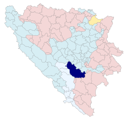 ボスニア・ヘルツェゴビナにおけるコニツの位置の位置図