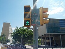 Bike lane sign next to LED pedestrian signal (18612958662).jpg