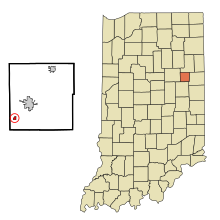 Blackford County Indiana Incorporated und Unincorporated Gebiete Shamrock Lakes Highlighted.svg