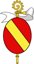 Herb Françoise de Boussu (Belgia) z zewnętrznymi zdobieniami.