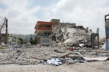 Förstörd byggnad i södra Libanon