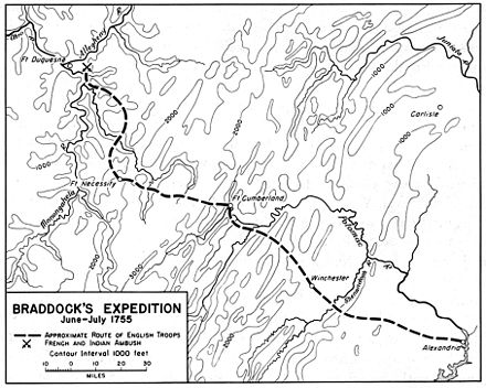 Approximate route of the Braddock Expedition