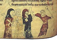 Jews being beaten, from an English manuscript.