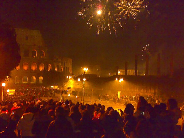 Fireworks in Rome at the stroke of midnight on New Year's Day 2012