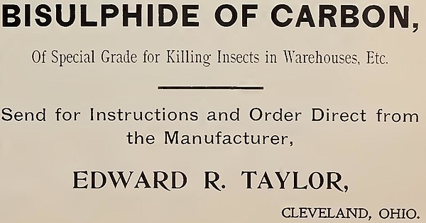 Carbon disulfide insecticide ad from the 1896 issue of The American Elevator and Grain Trade magazine