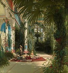 The House of Palms as depicted in The Interior of the Palm House on the Pfaueninsel Near Potsdam by Carl Blechen