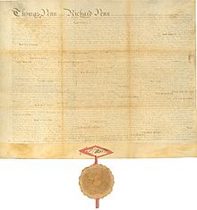 1755 Charter creating the College of Philadelphia Charter of the College of Philadelphia (University of Pennsylvania) 1755.jpg