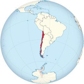 Chile on the globe (Antarctica claims hatched) (Chile centered).svg