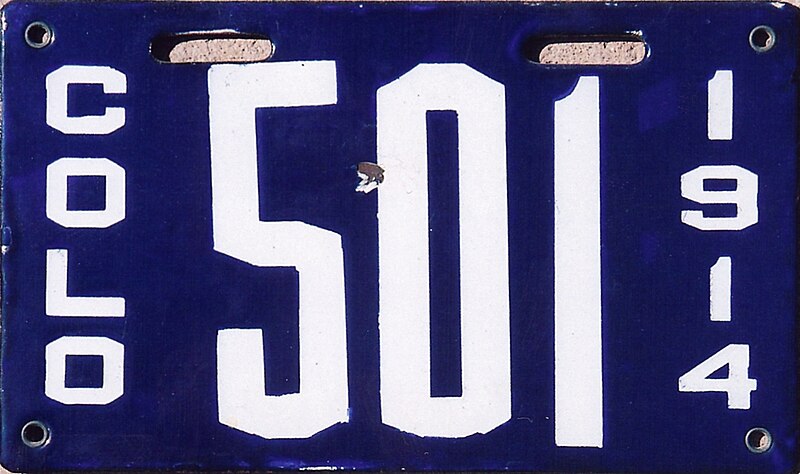 File:Colorado 1914 license plate - Number 501.jpg