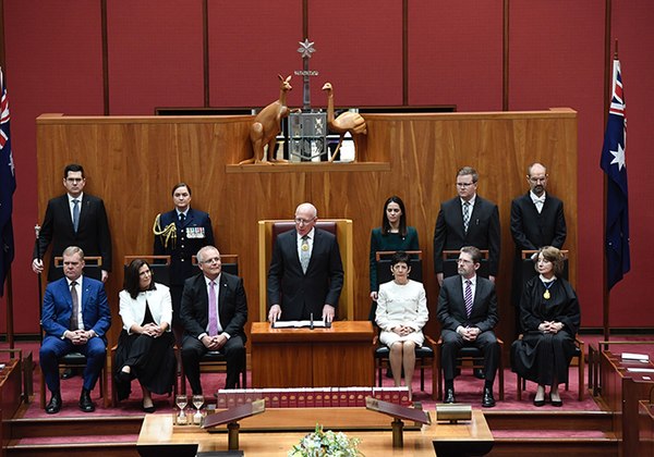 David Hurley (centre) at his swearing-in as governor-general in 2019