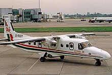 Air Wales Dornier 228 arriving at Manchester Airport on a schedule from Cardiff in 2001 Dornier 228 G-RGDT Air Wales RWY 23.08.01R edited-2.jpg