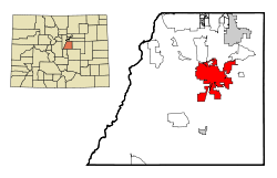 Douglas County Colorado Incorporated and Unincorporated areas Castle Rock Highlighted.svg