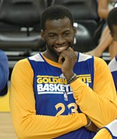 Green with the Warriors as a rookie in 2012 Draymond Green at Warriors open practice.jpg