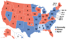 Despite visiting all 50 states, Richard Nixon won only 26 states and lost the 1960 election ElectoralCollege1960.svg