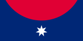 Hundertwasser's Down Under Flag, proposal for a new Australian national flag with Uluru positioned to show Australia holding the earth from down under