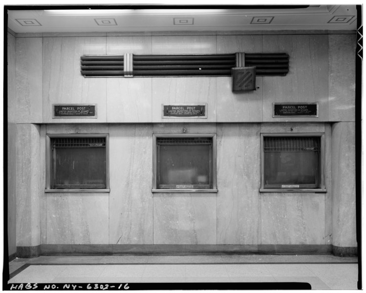 File:GROUND STORY, POST OFFICE LOBBY DETAIL OF PARCEL POST WINDOWS - Grand Central Post Office Annex, Forty-fifth Street and Lexington Avenue, Southwest corner, New York, New York HABS NY,31-NEYO,169-16.tif