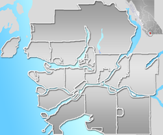 Mapa konturowa Vancouver, blisko centrum na lewo znajduje się punkt z opisem „Pacific Coliseum”