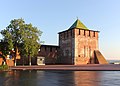 * Nomination: One of the towers of The Nizhny Novgorod Kremlin, Russia --Bestalex 07:38, 24 June 2014 (UTC) * Review IMHO the crop is not very fortunate: Left side is not really sharp after untilting operation and there is too much empty space in the foreground, leaving the building relatively small in the format. I proposed a crop that is giving more importance to the tower and is resolving the said problems. Also there is a slight reddish CA in the loopholes, could be also enhanced. --Cccefalon 08:04, 24 June 2014 (UTC)