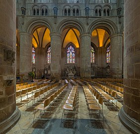 Looking across the nave between pillars