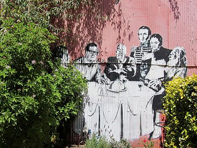 Grafiti for Victor Jara together with Gabriela Mistral, Salvador Allende, Pablo Neruda, Manuel Rodríguez Erdoíza and Clotario Blest.