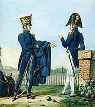 Blå seremoniell uniform av en bataljonssjef for Napoleon-hæren.