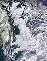 Snow-covered Great Britain during the European winter storms of 2009–10