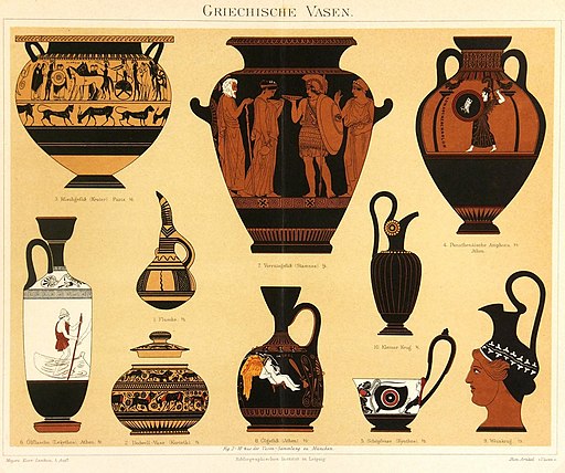 Griechische Vasen, 1898 vintage poster of ancient greek pottery styles