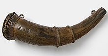The Tolkien scholar Tom Shippey suggests that Tolkien wished he had the Hobbit Merry's magic horn to rouse people to environmental action in England. Illustrated is a French 15th century hunting horn. Hunting Horn MET sf17-190-379s1.jpg