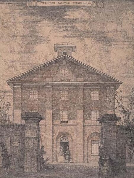 Drawing of Hyde Park Barracks by Wilson.