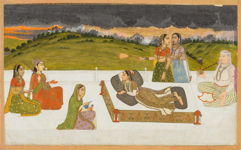 File:India, Mughal, 18th century - A princess reclining on a terrace with attendants - 2013.338 - Cleveland Museum of Art.tif