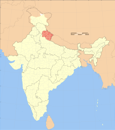 Map of India with the location of ಉತ್ತರಾಖಂಡ highlighted.