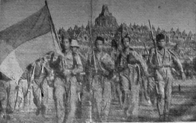 Indonesian soldiers in front of Borobudur, March 1947