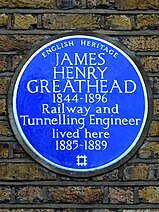 JAMES HENRY GREATHEAD 1844-1896 Railway and Tunnelling Engineer lived here 1885-1889.jpg