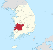 Põhja-Jeolla provintsi asend Lõuna-Koreas