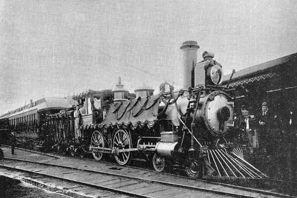 The funeral train of John A. Macdonald, pulled by Canadian Pacific no.283, carrying his remains on 10 June 1891 from Ottawa to Kingston, Ontario