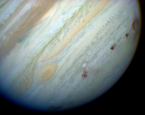 Brown spots mark Comet Shoemaker–Levy 9's impact sites on Jupiter