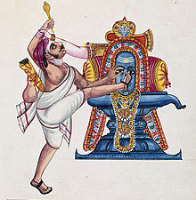 Painting, c. 1820 - c. 1825, portrays Shiva intervening to prevent Kannappa from sacrificing his eye. Kannappa.jpg
