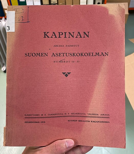 File:Kapinan aikana painettu Suomen asetuskokoelma.jpg