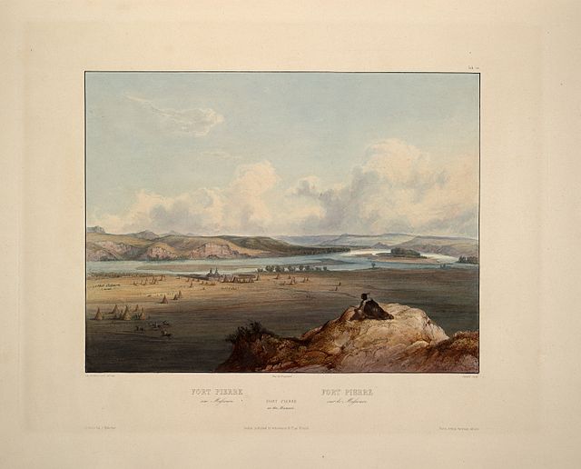 Fort Pierre on the Missouri an aquatint from Maximilian, Prince of Wied’s Travels in the Interior of North America (1843-1844)