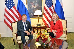 Russian Foreign Minister Sergey Lavrov with U.S. Secretary of State Hillary Clinton at the Waldorf Astoria New York in September 2010 Lavrov and Clinton in NYC-1.jpg